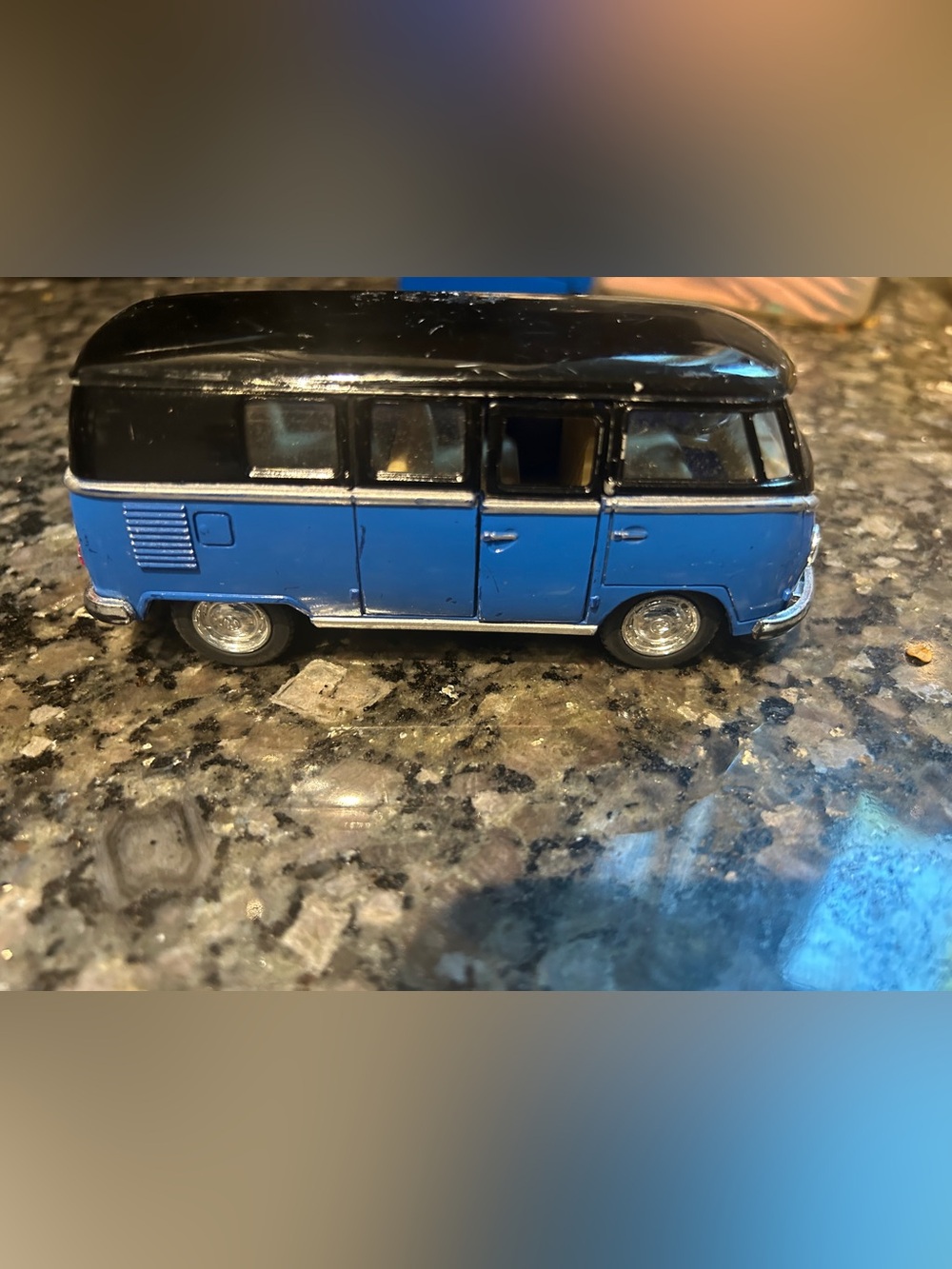 Vintage 1962 Volkswagen 1/32 Blue and Black Retro Van Toy  pull back action